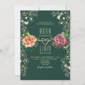 Floral Romantische Smaragd Groene Bruiloft Uitnodi (Voorkant)