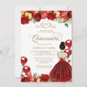 Floral rood goud prinses XV quinceañera verjaardag Kaart (Voorkant)