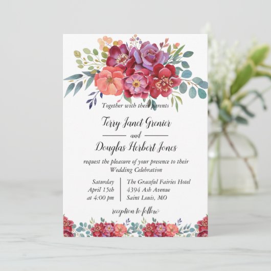 Floral. Rood sinaasappel en stoffige roos QR-code  Kaart (Staand voorkant)