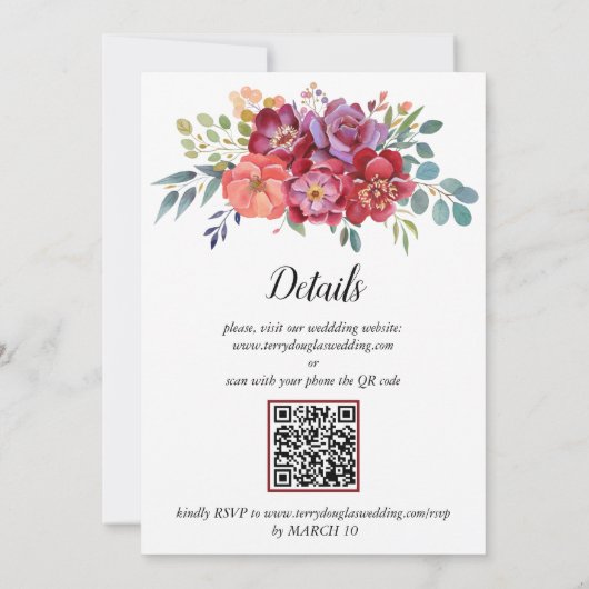 Floral. Rood sinaasappel en stoffige roos QR-code  Kaart (Achterkant)