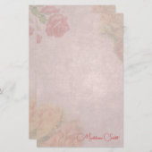 Floral Roos Aangepaste naam Briefpapier (Voorkant / Achterkant)