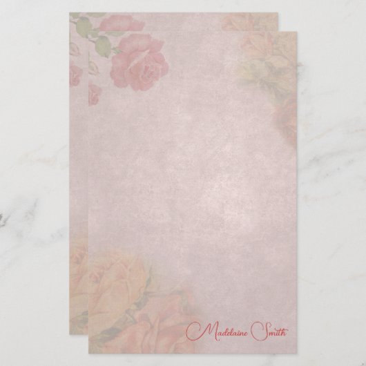 Floral  Roos Aangepaste naam Briefpapier (Voorkant / Achterkant)