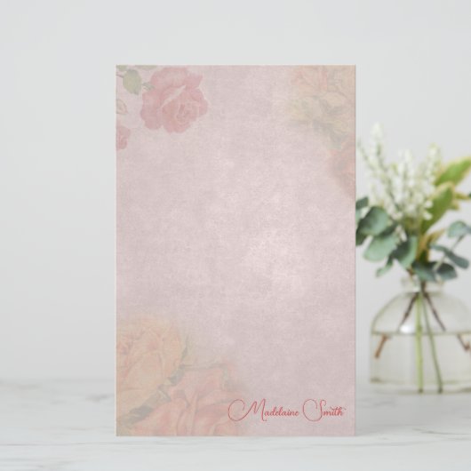 Floral  Roos Aangepaste naam Briefpapier (Staand voorkant)