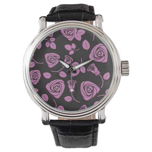 Floral Roos Achtergrond Horloge (Voorkant)