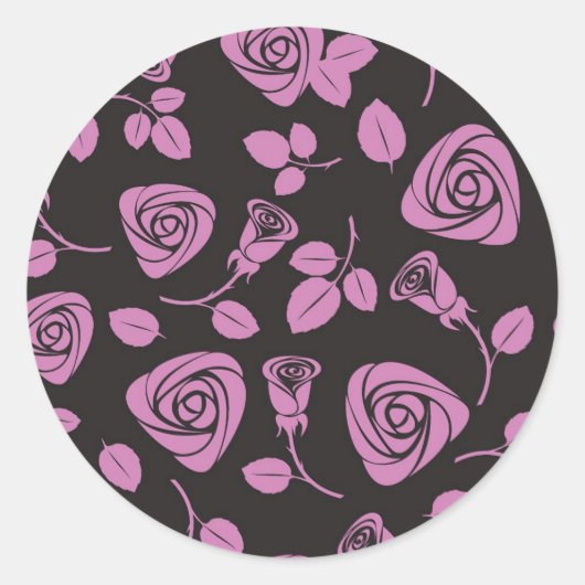 Floral Roos Achtergrond Ronde Sticker (Voorkant)