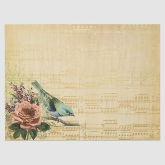  Floral Roos Bird Gold Music Decoupage Tissuepapier (Voorkant)