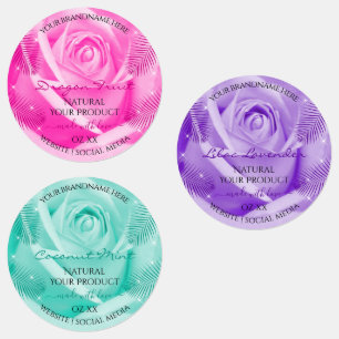 Floral Roos Bloem Roze Paarse Blauwgroen Etiketten Labels