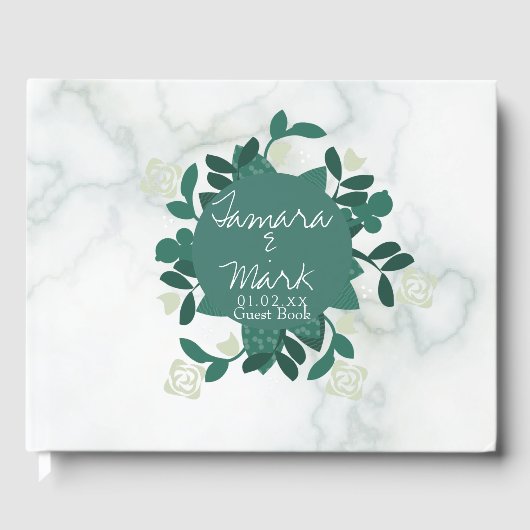 Floral Roos Bunch Wreath Marble Wedding Logo Gastenboek (Voorkant)