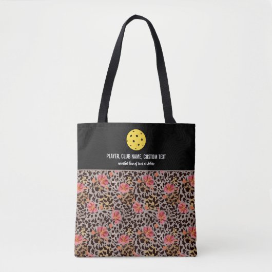 Floral Roos Cheetah Afdrukken Aangepaste Picklebal Tote Bag (Voorkant)