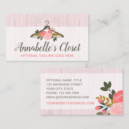Floral Roos Clothes Hanger Closet Mode Boutique Visitekaartje (Voorkant / Achterkant)