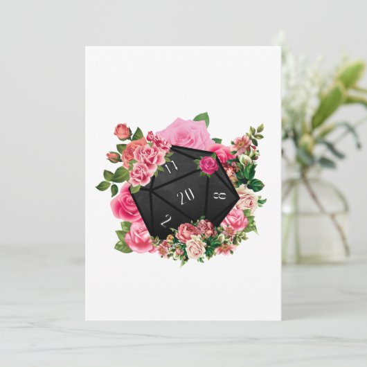 Floral Roos D20 Tabletop RPG Gaming Dice Bedankkaart (Staand voorkant)