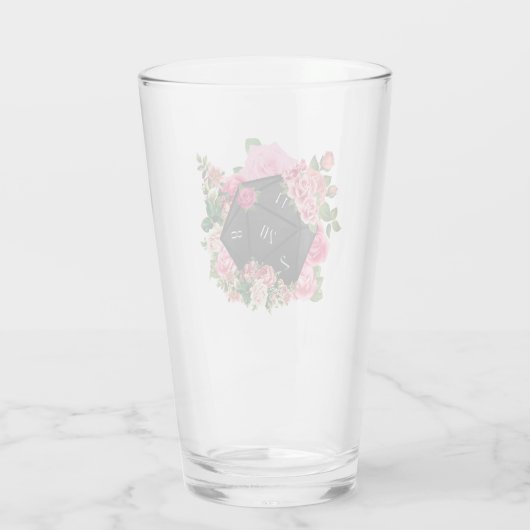 Floral Roos D20 Tabletop RPG Gaming Dice Glas (Achterkant)