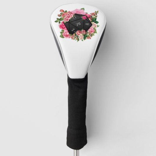 Floral Roos D20 Tabletop RPG Gaming Dice Golfheadcover (Voorkant)