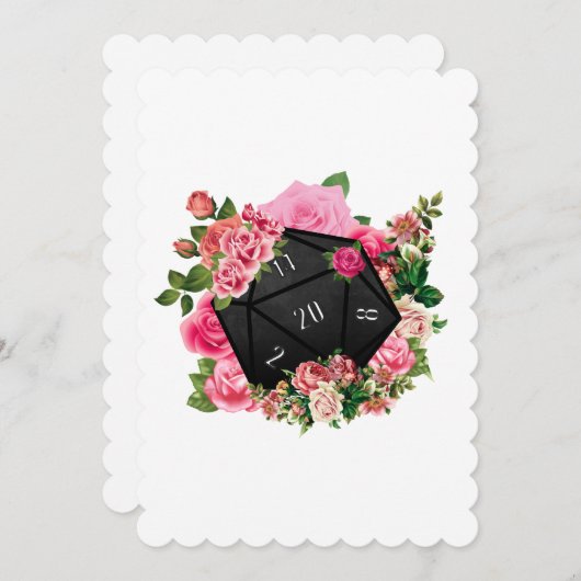 Floral Roos D20 Tabletop RPG Gaming Dice Kaart (Voorkant / Achterkant)