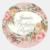  Floral Roos Elegant Blush Birthday Party Ronde Sticker (Voorkant)