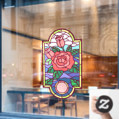 Floral Roos Faux Glas in lood Decoratief Raamsticker (Cafe Raam)