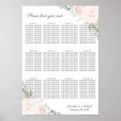 Floral Roos & Garden Greenery Seating Chart Poster (Voorkant)