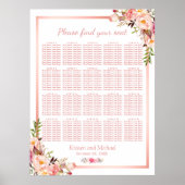 Floral Roos Gold | 20 Tables Wedding Seating Chart Poster (Voorkant)