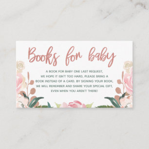 Floral Roos Gold Baby shower Book Request Insert Informatiekaartje