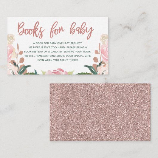 Floral Roos Gold Baby shower Book Request Insert Informatiekaartje (Voorkant / Achterkant)