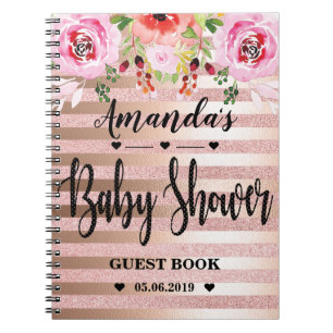 Floral Roos Gold Baby shower Guestbook I Notitieboek