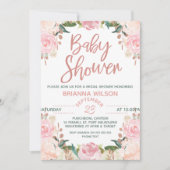 Floral Roos Gold Baby shower Invitation Kaart (Voorkant)