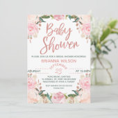 Floral Roos Gold Baby shower Invitation Kaart (Staand voorkant)