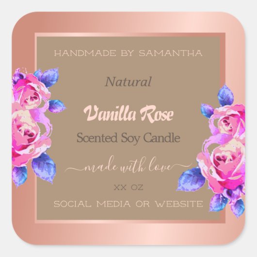 Floral Roos Gold Beige Productverpakkingslabels Vierkante Sticker (Voorkant)