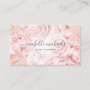 Floral Roos Gold Blush modern script Visitekaartje