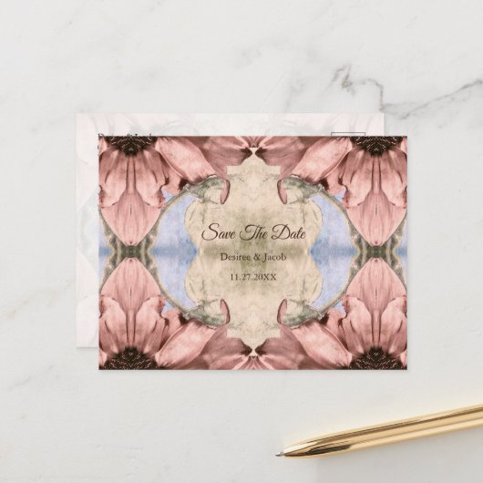 Floral Roos Gold Blush Pink Waterverf Weddenschap Briefkaart (Voorkant / Achterkant in situ)