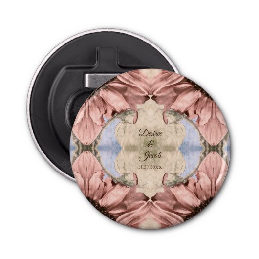 Floral Roos Gold Blush Pink Waterverf Weddenschap Button Flesopener (Voorkant)