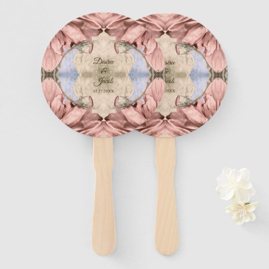 Floral Roos Gold Blush Pink Waterverf Weddenschap Handwaaier (Voorkant en achterkant)