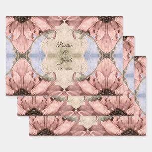 Floral Roos Gold Blush Pink Waterverf Weddenschap Inpakpapier Vel