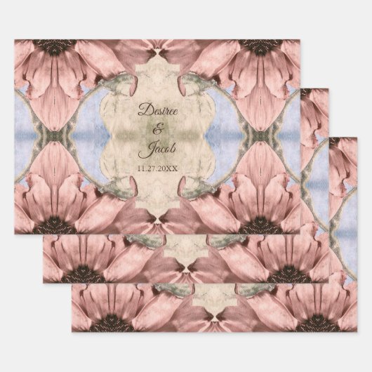Floral Roos Gold Blush Pink Waterverf Weddenschap Inpakpapier Vel (Set)