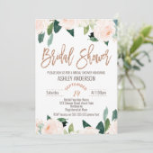 Floral Roos Gold Bridal Douche Uitnodiging (Staand voorkant)