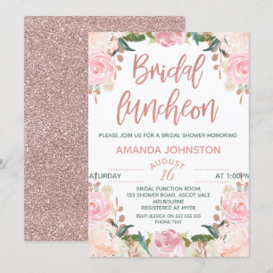 Floral Roos Gold Bridal Luncheon Kaart