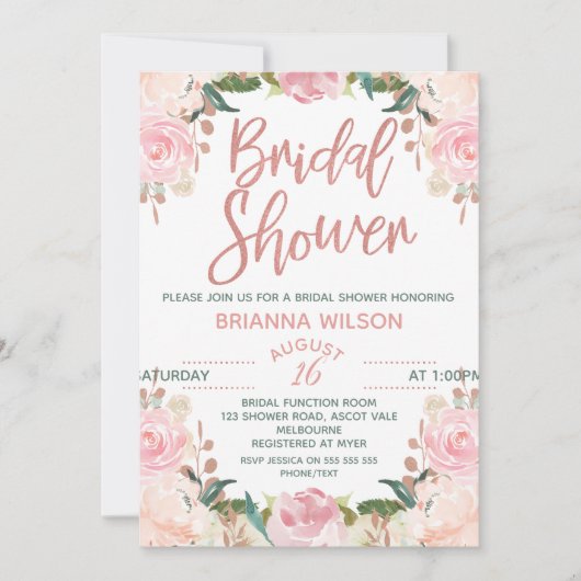 Floral Roos Gold Bridal Shower Kaart (Voorkant)