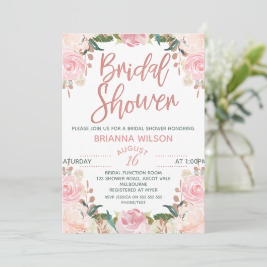 Floral Roos Gold Bridal Shower Kaart (Staand voorkant)