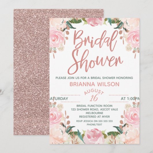 Floral Roos Gold Bridal Shower Kaart (Voorkant / Achterkant)
