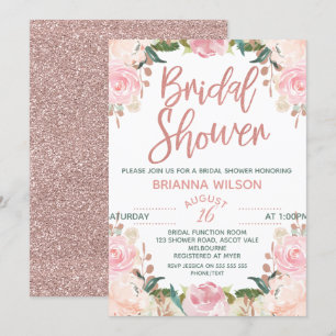 Floral Roos Gold Bridal Shower Kaart