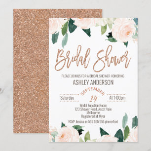Floral Roos Gold Bridal Shower Kaart
