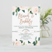 Floral Roos Gold Brunch Bubble Bridal Invitation Kaart (Staand voorkant)