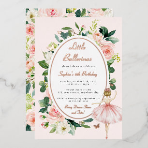 Floral Roos Gold Butterfly Ballerina Kids Verjaard Folie Uitnodiging