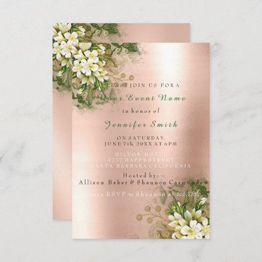 Floral Roos Gold Copper Metallic Blush Parly Mint Kaart (Voorkant / Achterkant)