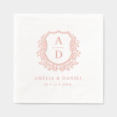 Floral Roos Gold Crest Wedding Monogram Folie Servetten (Voorkant)