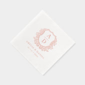 Floral Roos Gold Crest Wedding Monogram Folie Servetten (Rechts)