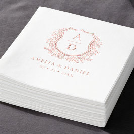 Floral Roos Gold Crest Wedding Monogram Folie Servetten