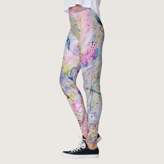 Floral Roos Gold Decoupage Voed Butterfly Script Leggings (Links)