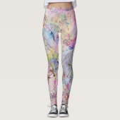 Floral Roos Gold Decoupage Voed Butterfly Script Leggings (Voorkant)