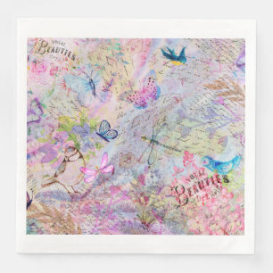 Floral Roos Gold Decoupage Voed Butterfly Script Servet